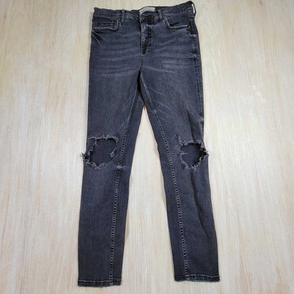Free People Slim Skinny Distressed Ripped Hi Rise Edgy Casual Denim Jeans 30